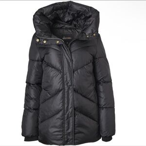 Black Puffer Jacket with Chevron Quilting